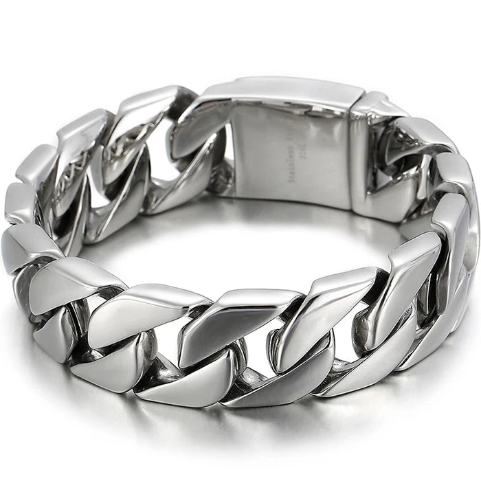 Matte Polished Gold Color Stainless Steel Men's Bracelet for Man 20MM Curb Link Chain Wrist On Hand Bands Jewelry
