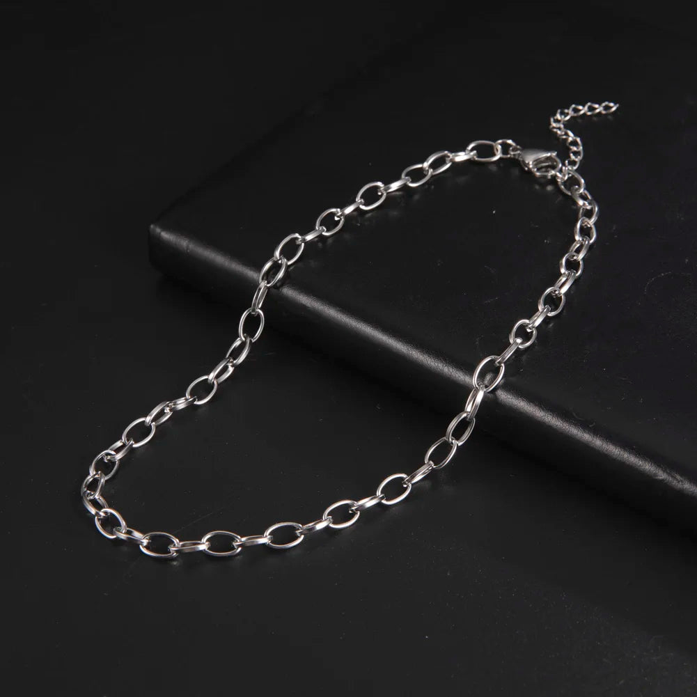 Paperclip & Cable Link Chain Choker Necklace — Stainless Steel
