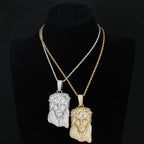 Gold Jesus Face Pendant Necklace Iced Out 18K