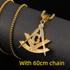 Drop shipping Hip Hop Iced Out Masonic with rhinestone Pendant Necklace Chain Gold Color Stainless Steel Freemason