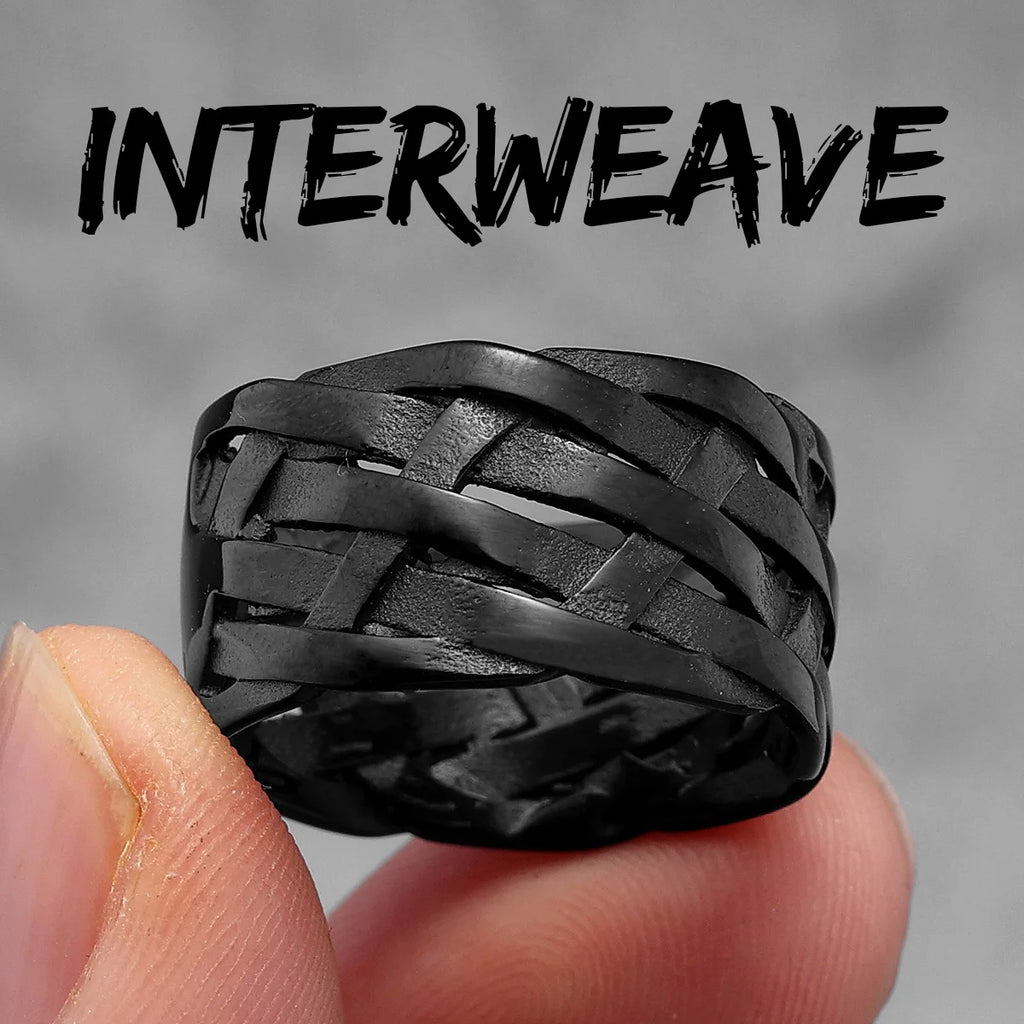 Weaving Hollow Stainless Steel Mens Rings Trendy Simple Unique Stylish for Male Boyfriend Jewelry Creativity Gift