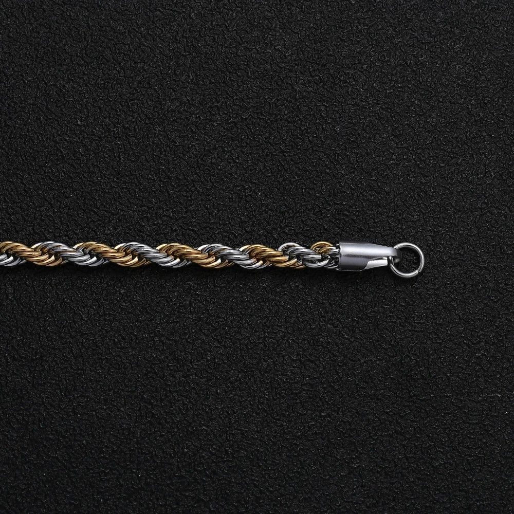 New Stainless Steel Half Gold Silver Color Twist Chain Bracelet for Men Women Kpop Jewelry Gift