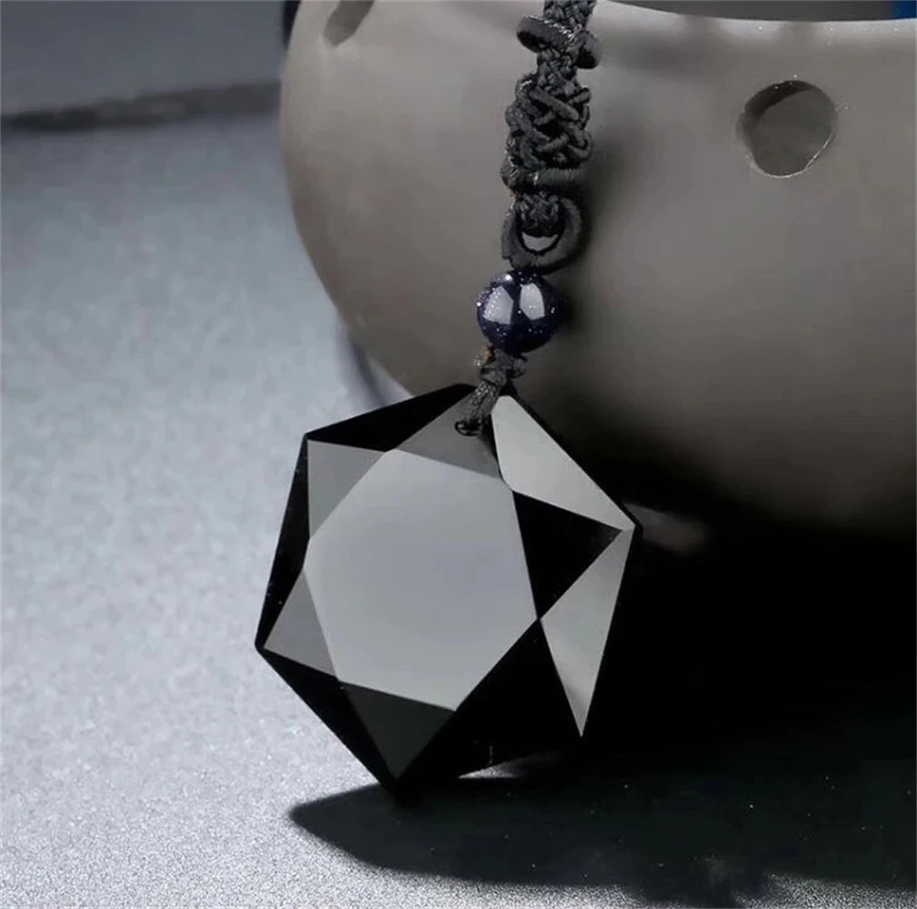 New Fashion Black Obsidian Pendant Necklace Obsidian Star Pendant Lucky Love Crystal Jewelry With Free Rope Drop