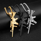 Men's Machine Gun Pendant Necklace Hip Hop Punk Black Gold Color Stainless Steel Chain Retro Accessories Hippie Rapper Jewelry