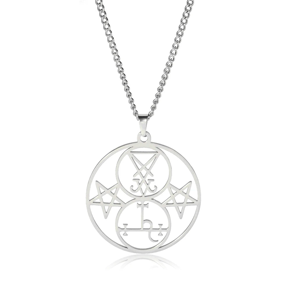 EUEAVAN Sigil of Lucifer Lilith Double Seal Pendant Necklace Church Satan Demon Satanic Stainless Steel Pentagram Amulet Jewelry