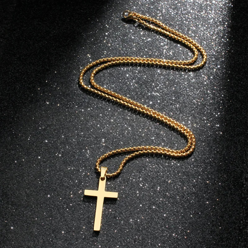 Cross Necklace for Men, Gold Black Silver Color Stainless Steel  Pendant Simple Jewelry Gifts Cross Chain Necklace for Men Boys
