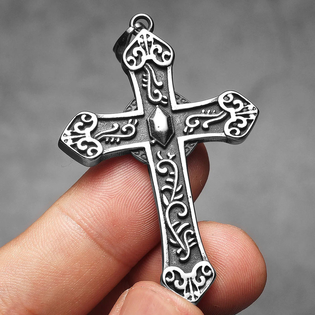 Cross Virgin Mary Pendant Necklace Stainless Steel