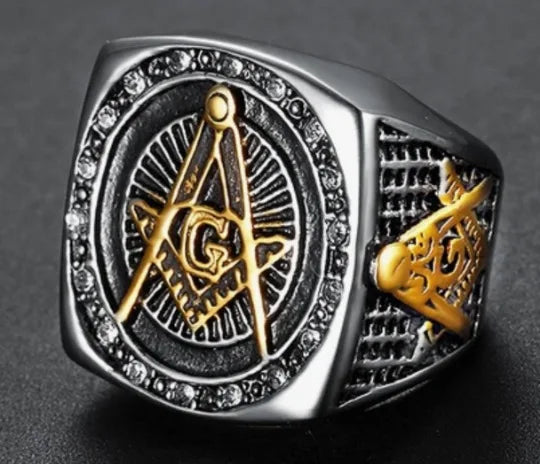 Copper electroplated gold hot-selling Viking ring Stainless SteelAGMasonic Angel Demon's Eye Ring