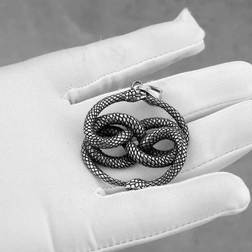 Vintage Double Snake Viper Python Necklace — Stainless Steel