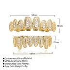 Iced Out Grillz Teeth Set Top & Bottom Hip Hop Pave Baguette CZ Dental Grills Gold Silver Color Party Cosplay Jewelry