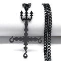 666 Inverted Cross Trident Necklace — Silver