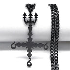 666 Inverted Cross Trident Necklace — Silver