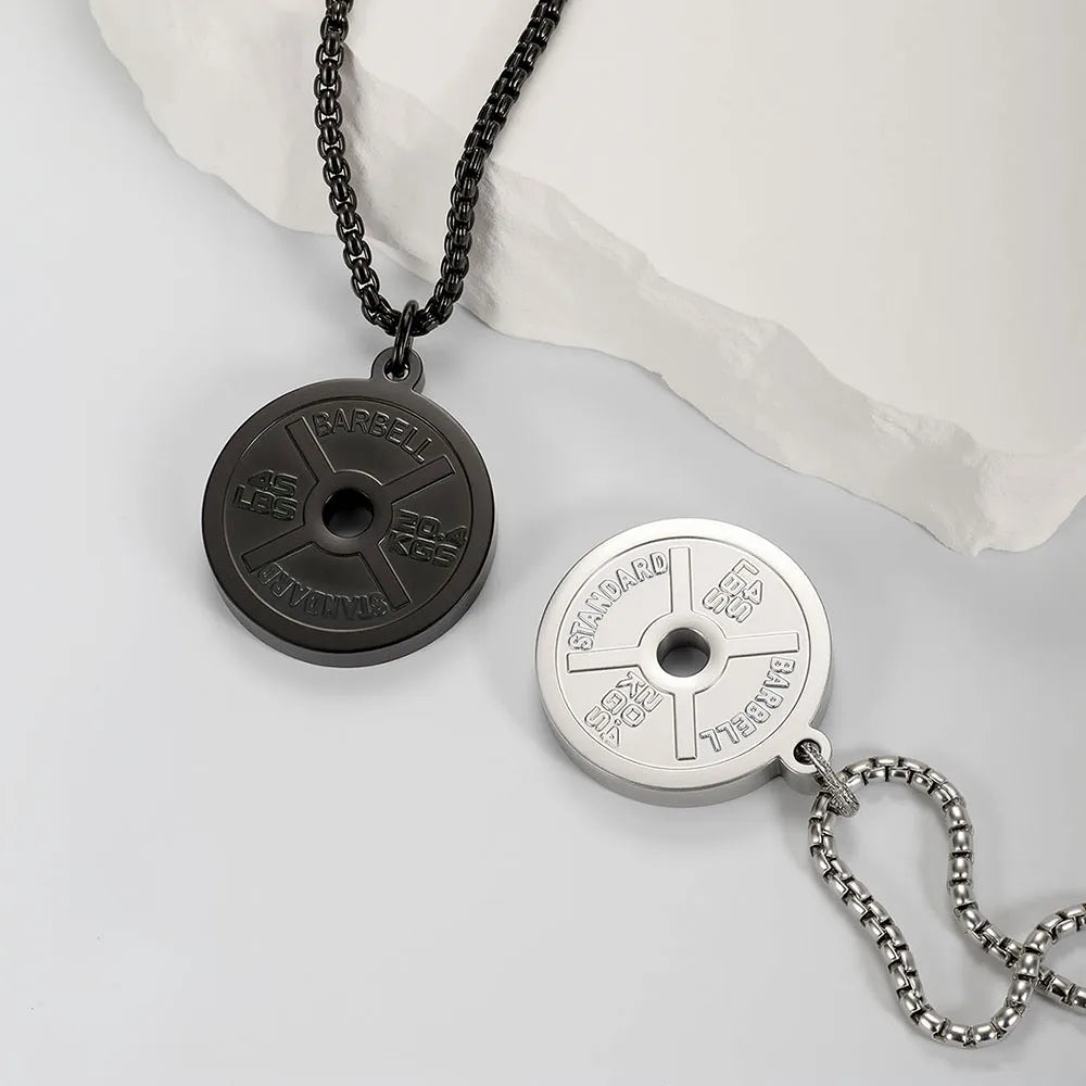 1PC  ING Fadeless Stainless Steel Round Dumbbell Pendant Necklace for Men NO PAIN NO GAIN Fitness Necklace Man Spiritual Jewelry