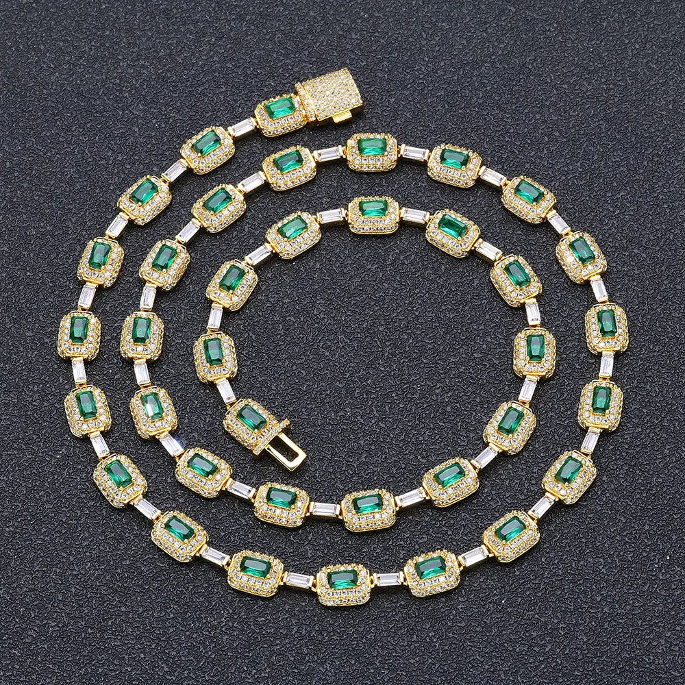 Tennis Chain Necklace Stainless Steel Green CZ