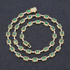 Tennis Chain Necklace Stainless Steel Green CZ
