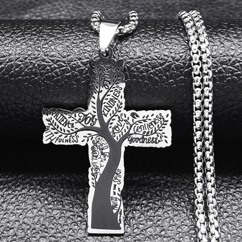 Christian Christ Eucharist Halo Grape Juice Cross Necklace Stainless Steel Men Women Catholic Holy Spirit Church Chain