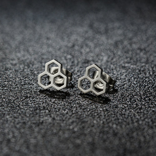 1 Pair Tiny Stainless Steel Honeycomb Earrings For Women Girl Hexagon Ear Stud Geometry Chemistry Molecular Stud Earring