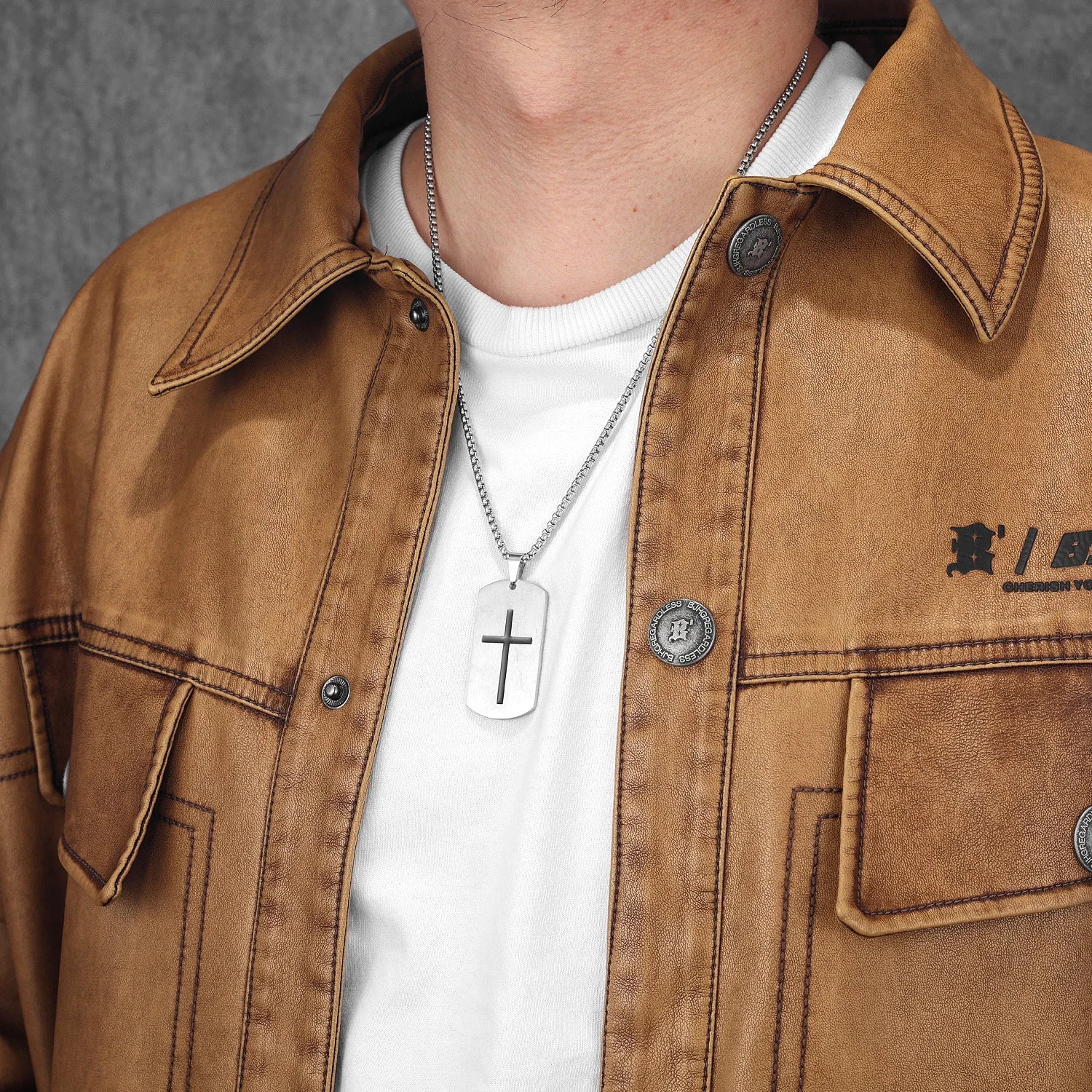 Cross Bible Tag Pendant — Stainless Steel