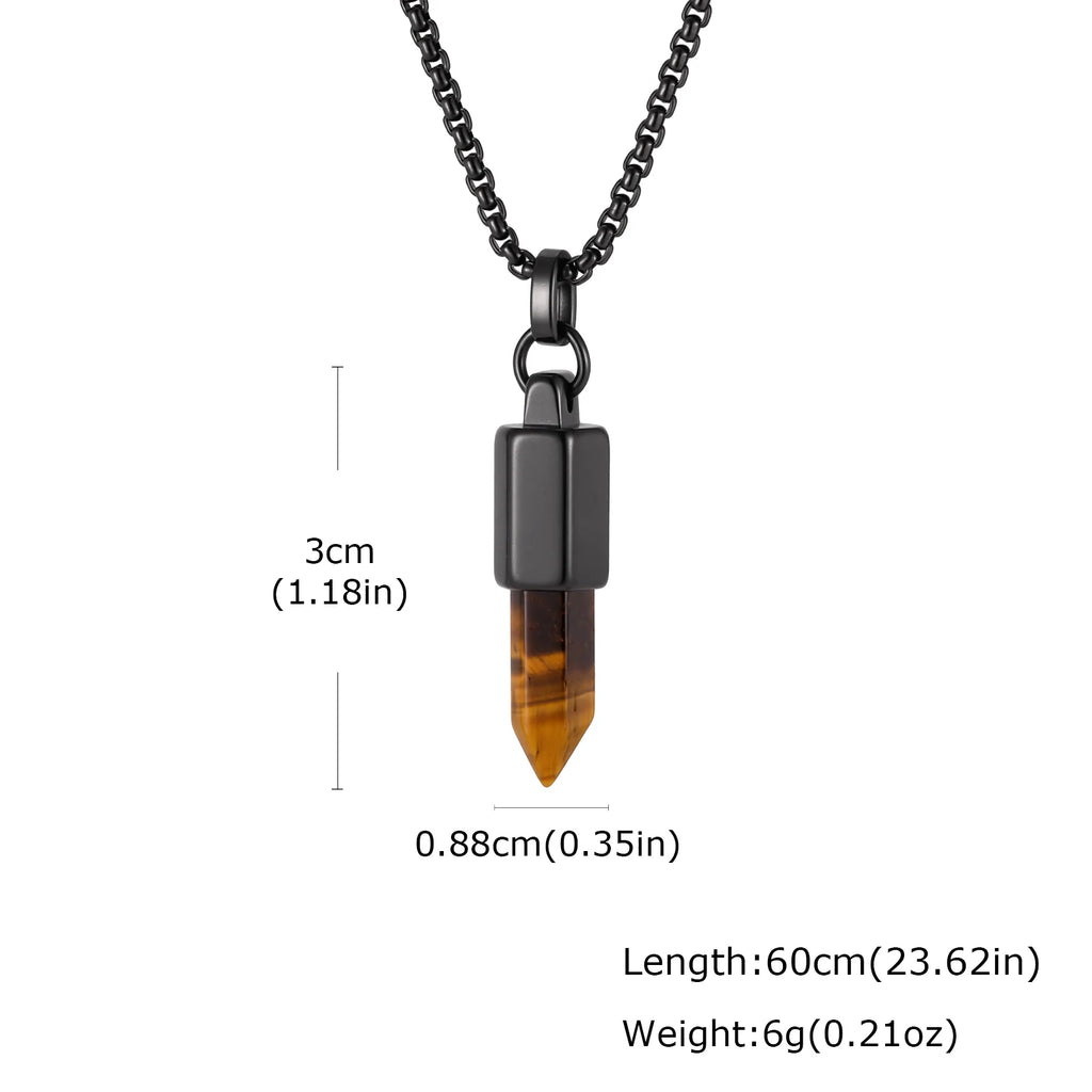 Black Agate Pendant Necklace — Stainless Steel