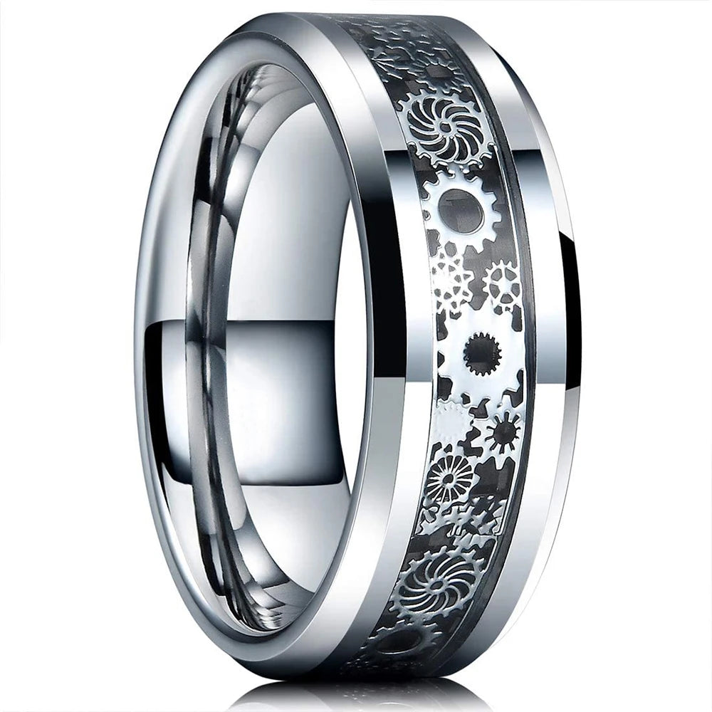 Fashion 8mm Stainless Steel Celtic Dragon Rings For Men Inlay Purple Carbon Fiber Rings Wedding Band Jewelry Birthday Gifts