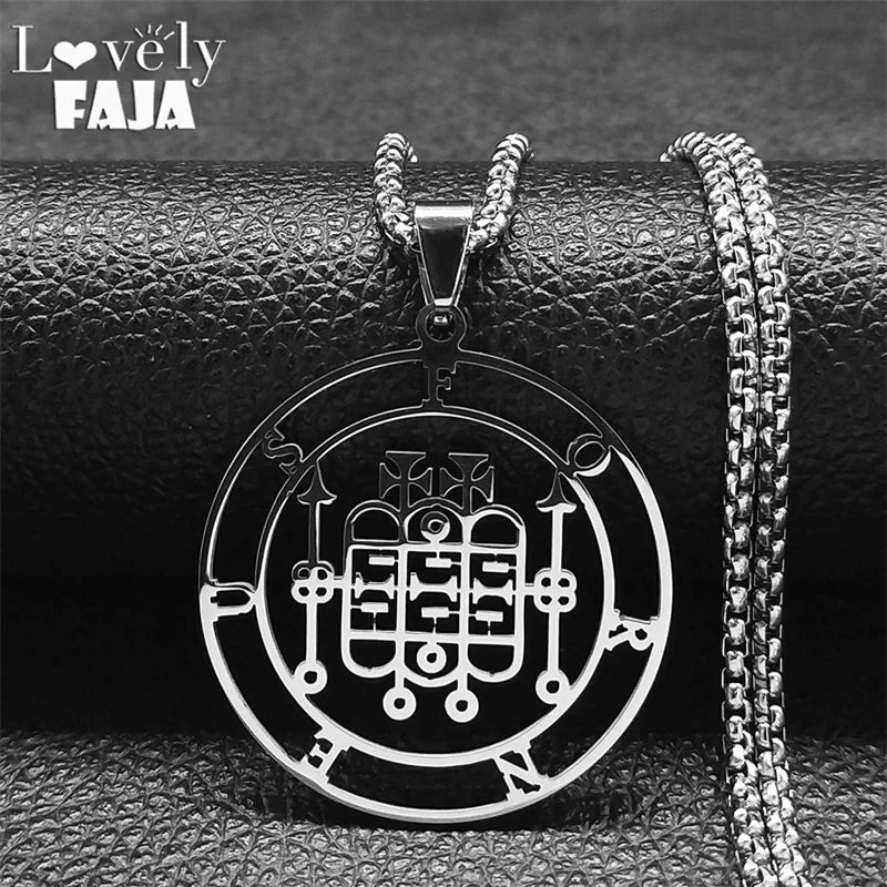 Demon Silver Pendant Seal Forneus Round Colares