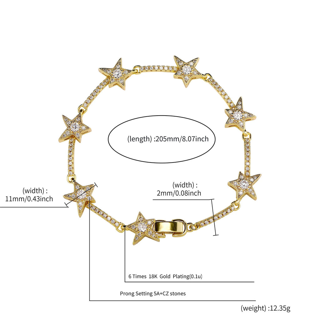 Gold Iced Out Star Bracelet CZ Statement
