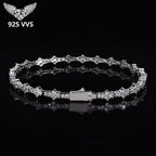 925 VVS Moissanite Star Chain Bracelet Hip Hop Jewelry Bling Iced Out Tennis Cross Bracelet Sterling Silver with GRA 7/8inch