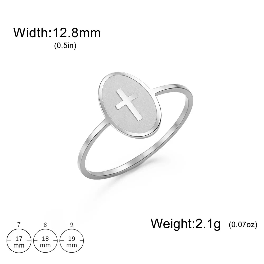 Skyrim Cross Oval Ring Women Men Stainless Steel Simple Couple Rings Hip Hop Religious Christian Jewelry Gifts