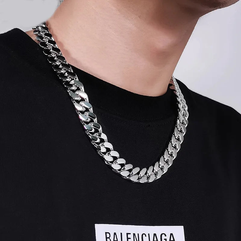 HNSP 316L Stainless Steel Chain Cuban Link Necklace For Men Accessories Jewelry Punk Street Style Thick Heavy Neck