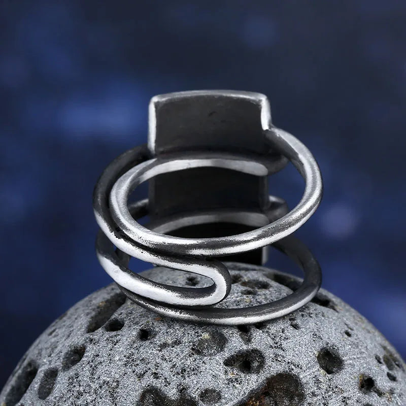 Viking Hammer Geometric Band Ring for Men — Stainless Steel