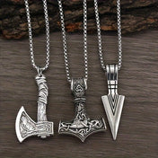 Viking Axe Thor's Hammer Spear Pendant Necklace — Stainless Steel