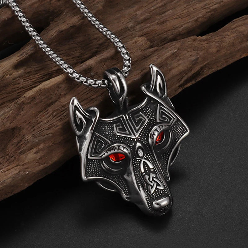 Celtic Wolf Head Pendant Necklace Silver
