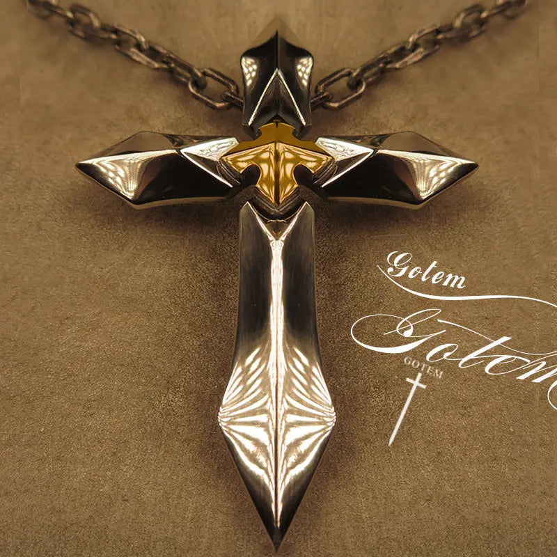 Knight Heart Stainless Steel Huge Cross Sword Pendant Necklace Men Male Metal Cruz Necklaces Jewelry Accessories