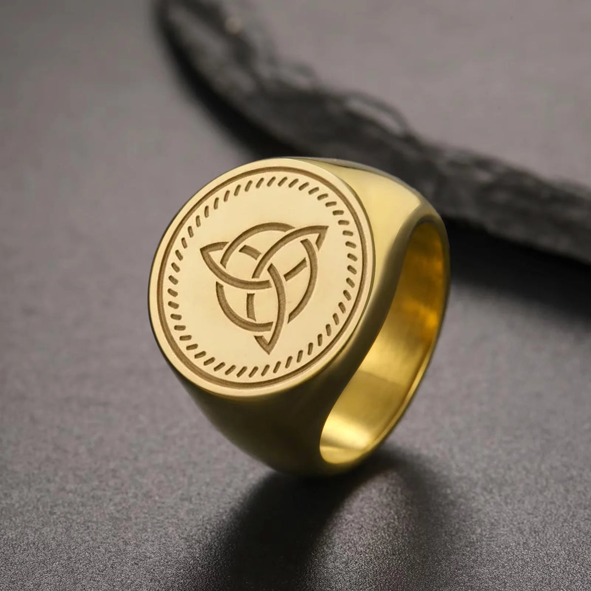Celtic Trinity Knot Triquetra Signet Ring Engraved Spiritual Protection Ring Irish Knot Symbol Statement Jewelry