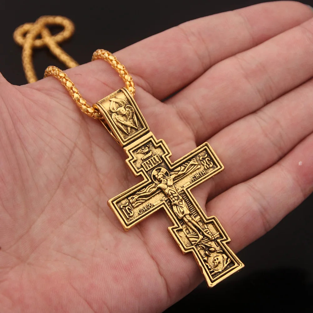 Movie John Wick Jesus Cross Necklace Crucifix Eastern Orthodox Prayer Big Pendant For Men Women Jewelry Accessories