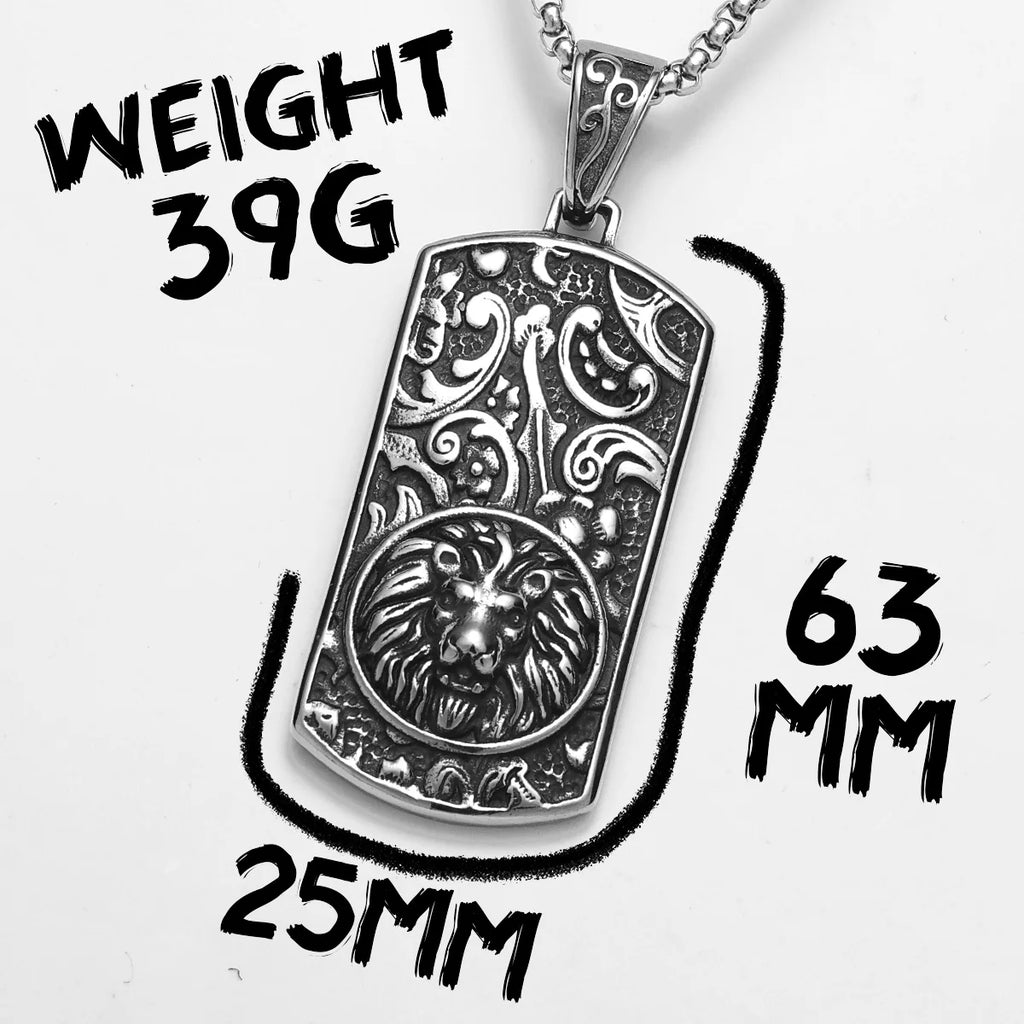 Vintage Lion Head Dog Tag Necklace — Stainless Steel