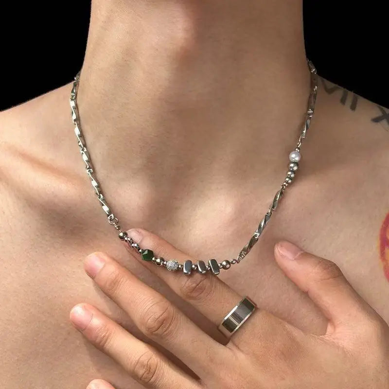 Beaded Stainless Steel Pendant Necklace