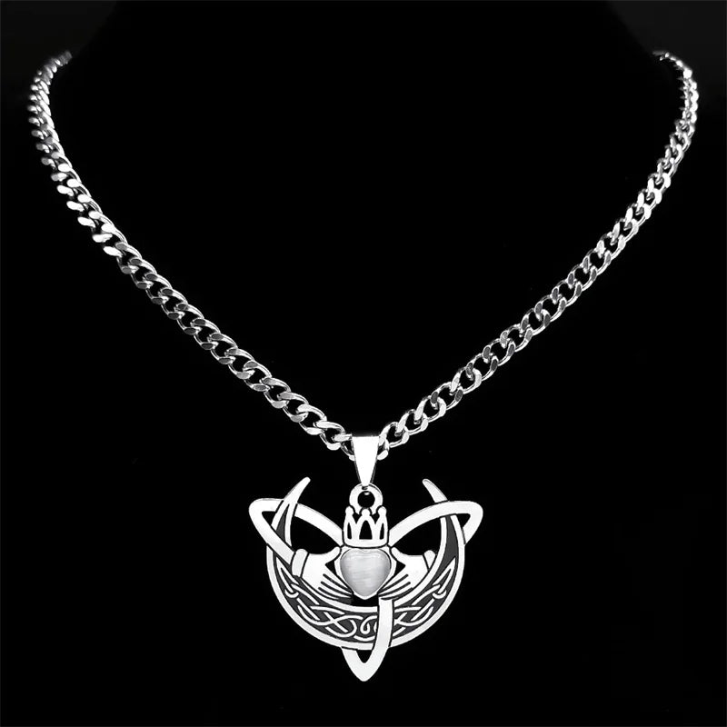 Heart Celtic Knot Steel Pendant Crescent Moon