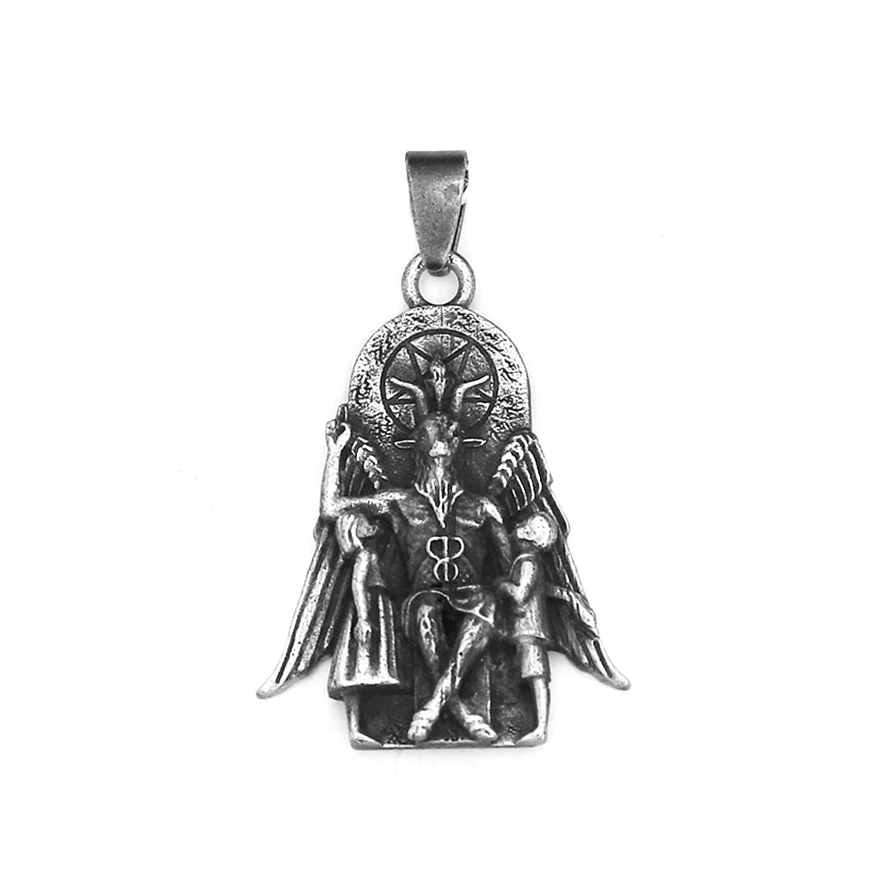 New Vintage Lucifer With Anubis Charm Pendant 316L Stainless Steel Baphomet Goat Satanic Necklaces For Men Amulet