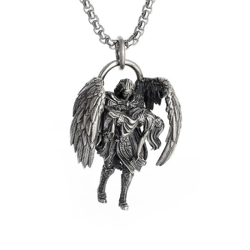 Vintage Punk Mythology Style Metal Sexy Angel Goddess Pendant Necklace for Men Women Classic Mysterious Souvenir Jewelry