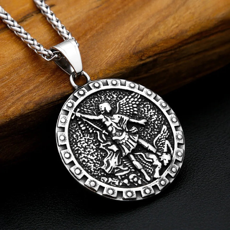 Vintage 316L Stainless Steel Archangel St.Michael Pendant Necklaces For Men Women Fashion Punk Amulet Jewelry Gifts Dropshipping