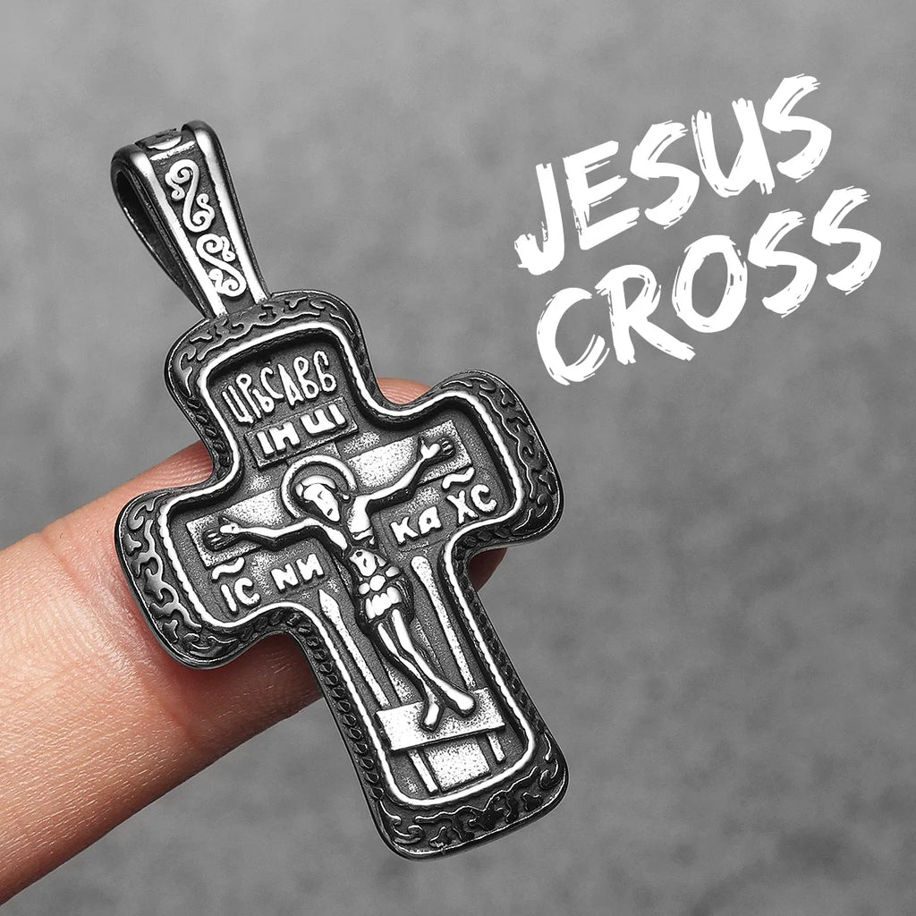 Jesus Cross Rune Pendant — Stainless Steel