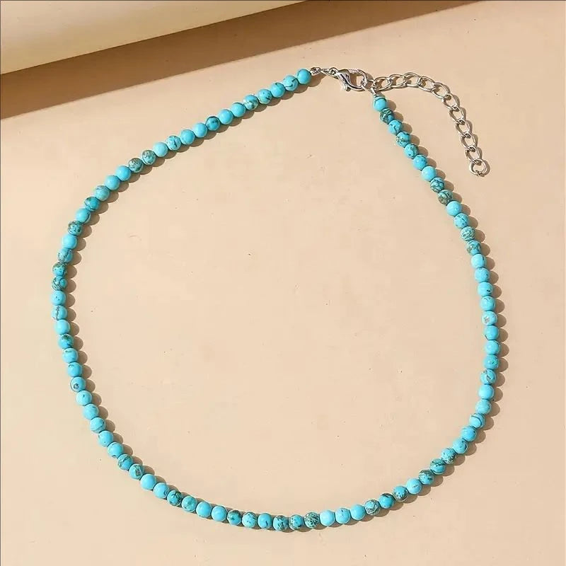 Miss JQ Turquoise Beaded Necklace: Bohemian Style, Suitable for Parties and Holidays, Natural Stone, No Plating, Stone