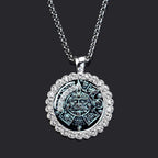 Aztec Calendar Pendant Necklace — Ancient Mexico Art, Rhinestone
