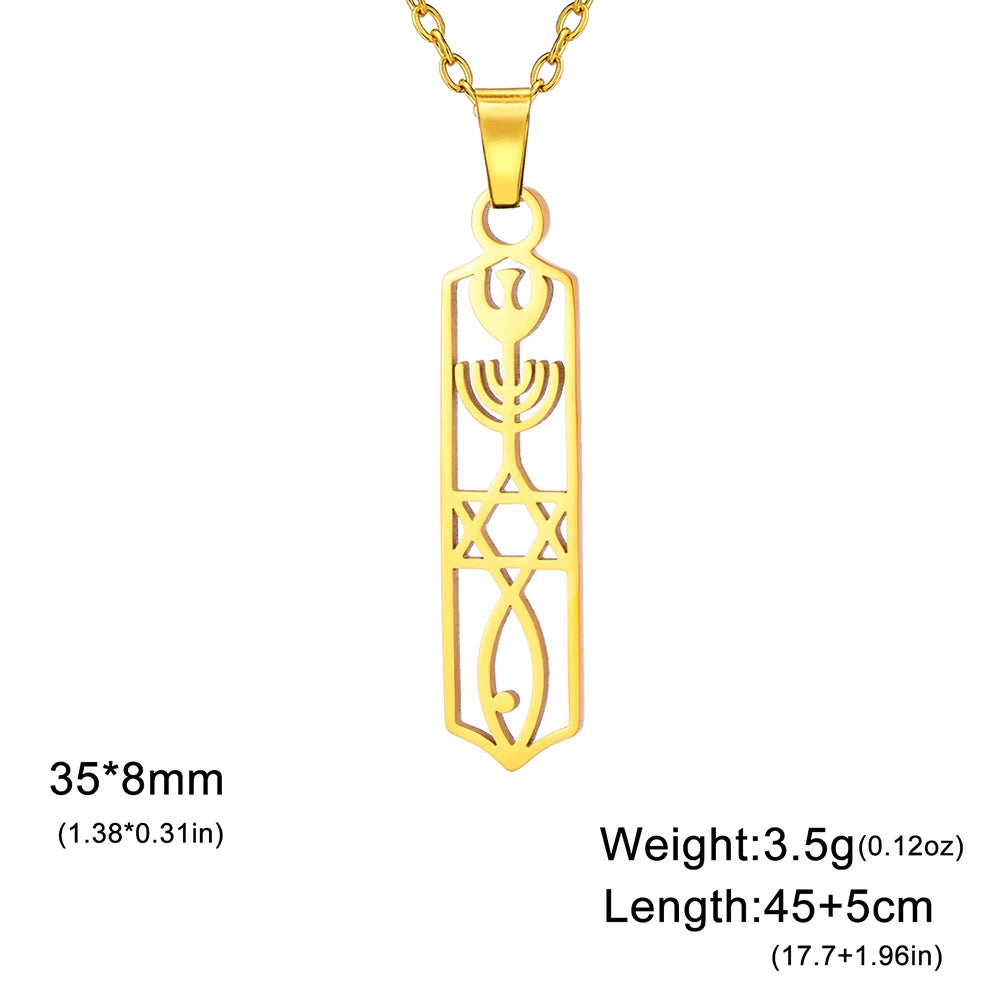 Star of David & Menorah Jewish Pendant Necklace — Stainless Steel