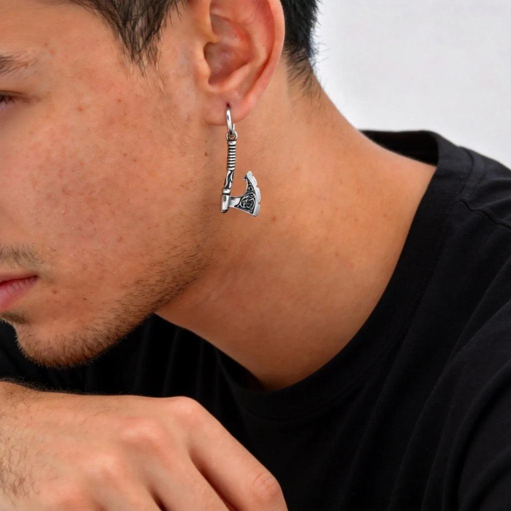 Hip Hop Punk Viking Axe Dangle Earrings for Men, Fashion Celtic Knot Rune Amulet Earrings, Stainless Steel Punk Jewelry