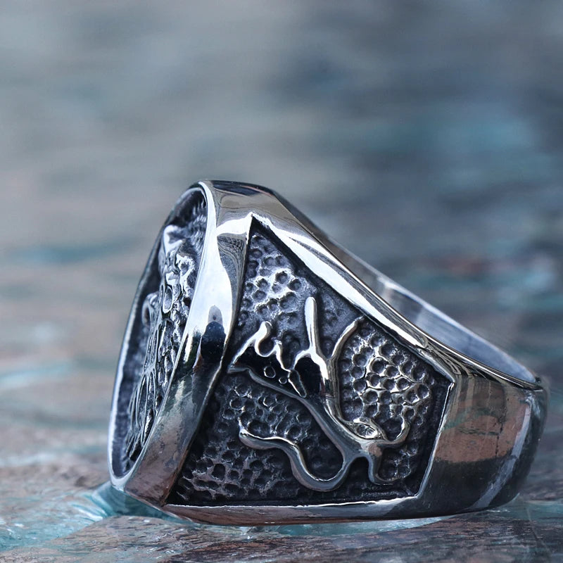 Retro Viking Stainless Steel Wolf Ring Men Biker Ice Wolf House Stark Winterfell Animal Ring Nordic Fashion Jewelry