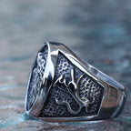 Retro Viking Stainless Steel Wolf Ring Men Biker Ice Wolf House Stark Winterfell Animal Ring Nordic Fashion Jewelry