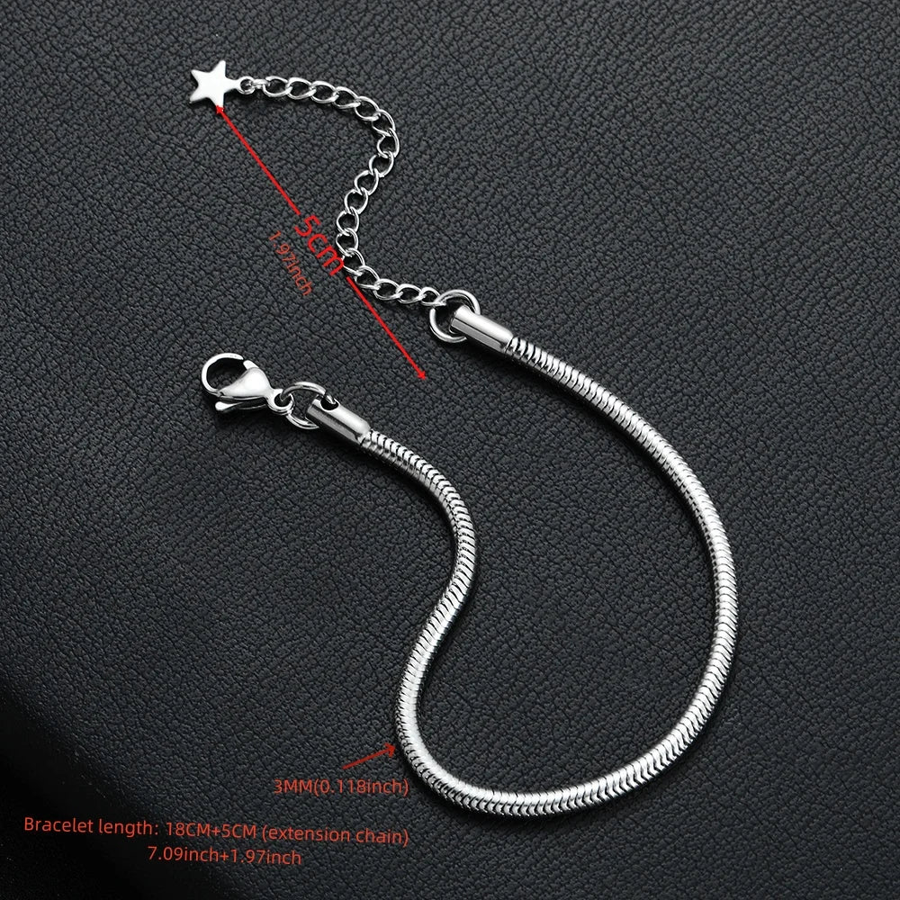 Star Snake Chain Bracelet 3mm — 316L Stainless Steel, 18cm+5cm