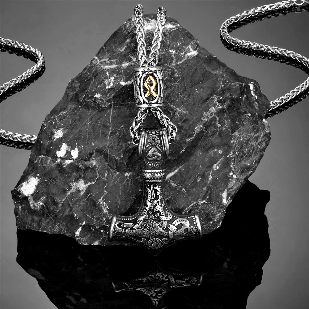 Thor's Hammer Mjolnir Pendant Necklace — Gold-Tone